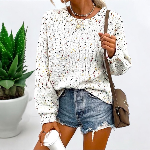 moon & madison Sweaters - Moon & Madison Oversized Confetti Speckle Chenille Pullover Crewneck Sweater
